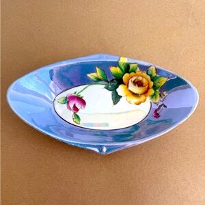 Vintage Noritake Hand Painted Porcelain Celery Dish Lusterware Flowers 1920's